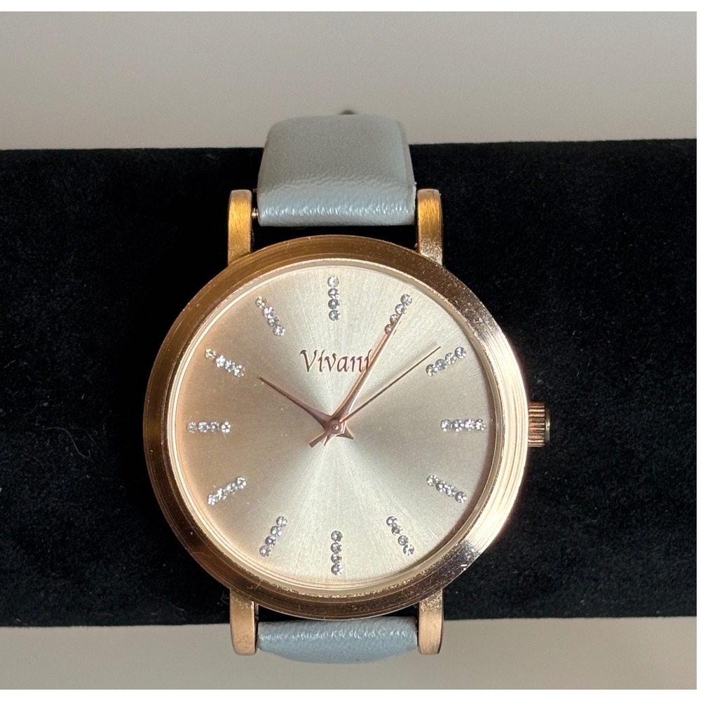 Modern Rose Gold Rhinestone Accent Vivani Watch Gray Band V1238G-42-B26